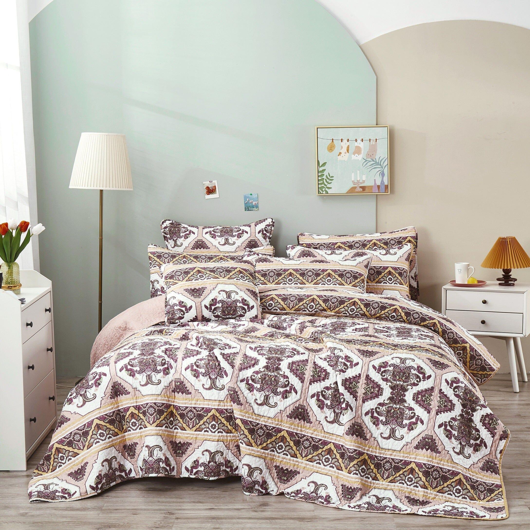 DaDa Bedding Majestic Oriental Kilim Bedspread - Royal Persian Traditional Design Intricate Ornate Ornament Print Coverlet w/ Shams DaDalogy Bedding Collection