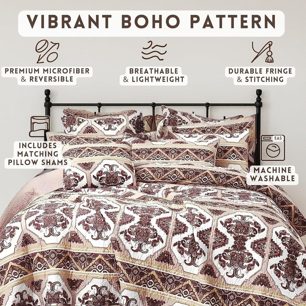 DaDa Bedding Majestic Oriental Kilim Bedspread - Royal Persian Traditional Design Intricate Ornate Ornament Print Coverlet w/ Shams DaDalogy Bedding Collection