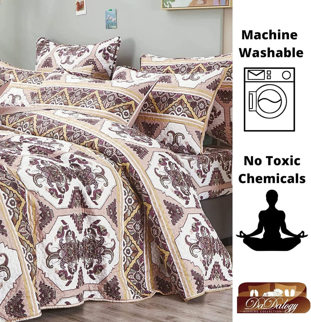 DaDa Bedding Majestic Oriental Kilim Bedspread - Royal Persian Traditional Design Intricate Ornate Ornament Print Coverlet w/ Shams DaDalogy Bedding Collection
