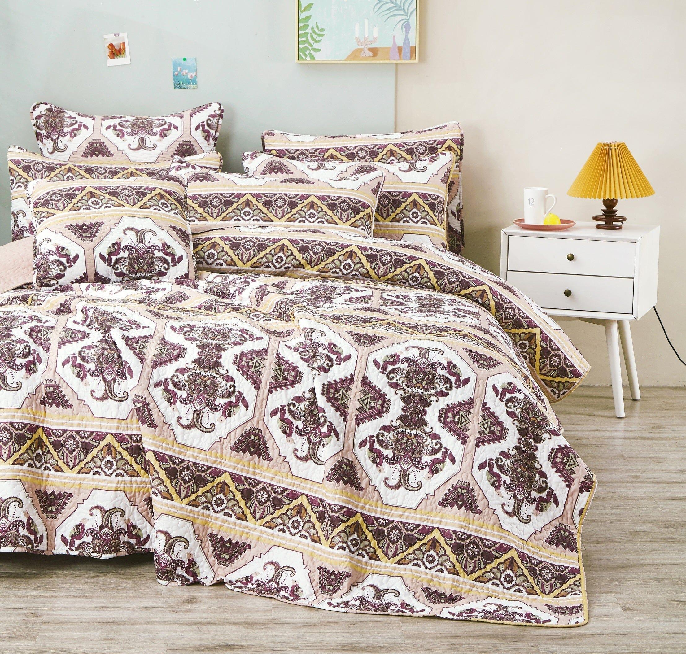 DaDa Bedding Majestic Oriental Kilim Bedspread - Royal Persian Traditional Design Intricate Ornate Ornament Print Coverlet w/ Shams DaDalogy Bedding Collection