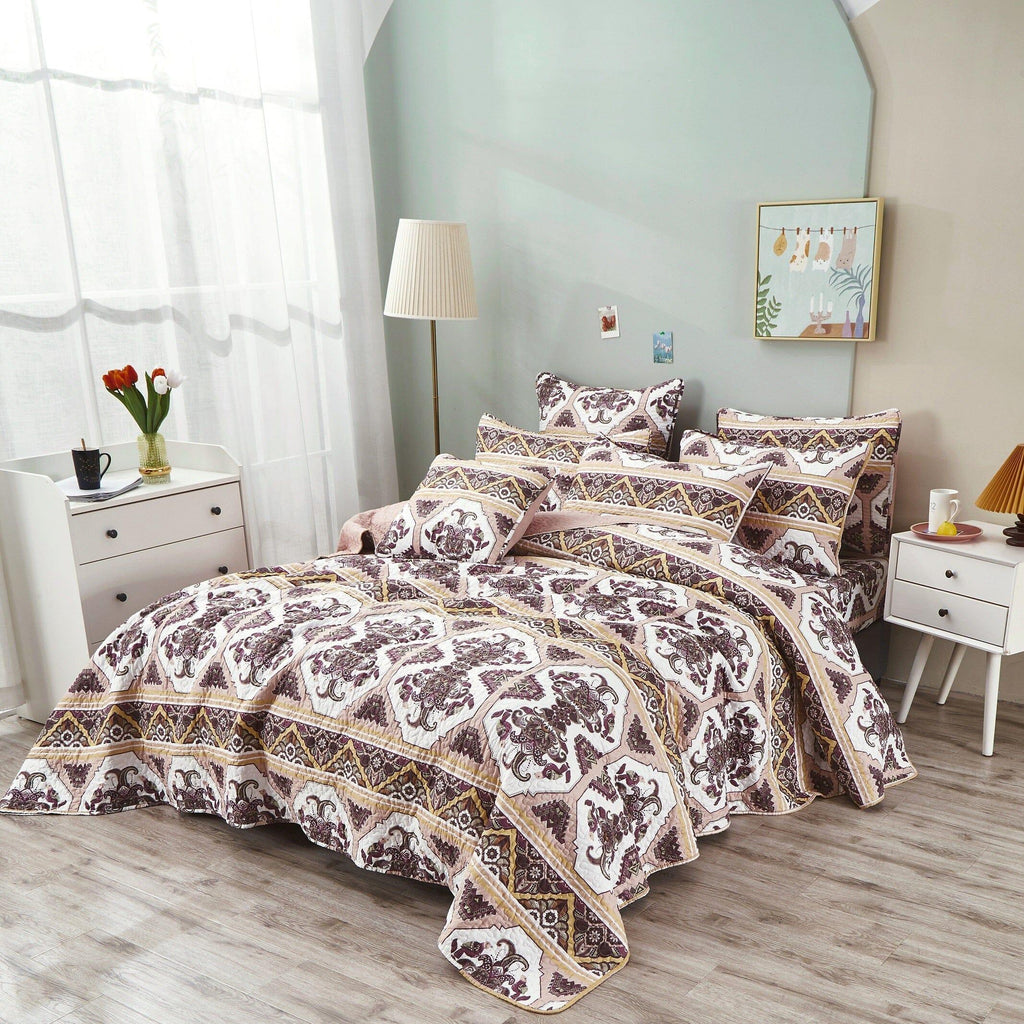 DaDa Bedding Majestic Oriental Kilim Bedspread - Royal Persian Traditional Design Intricate Ornate Ornament Print Coverlet w/ Shams DaDalogy Bedding Collection