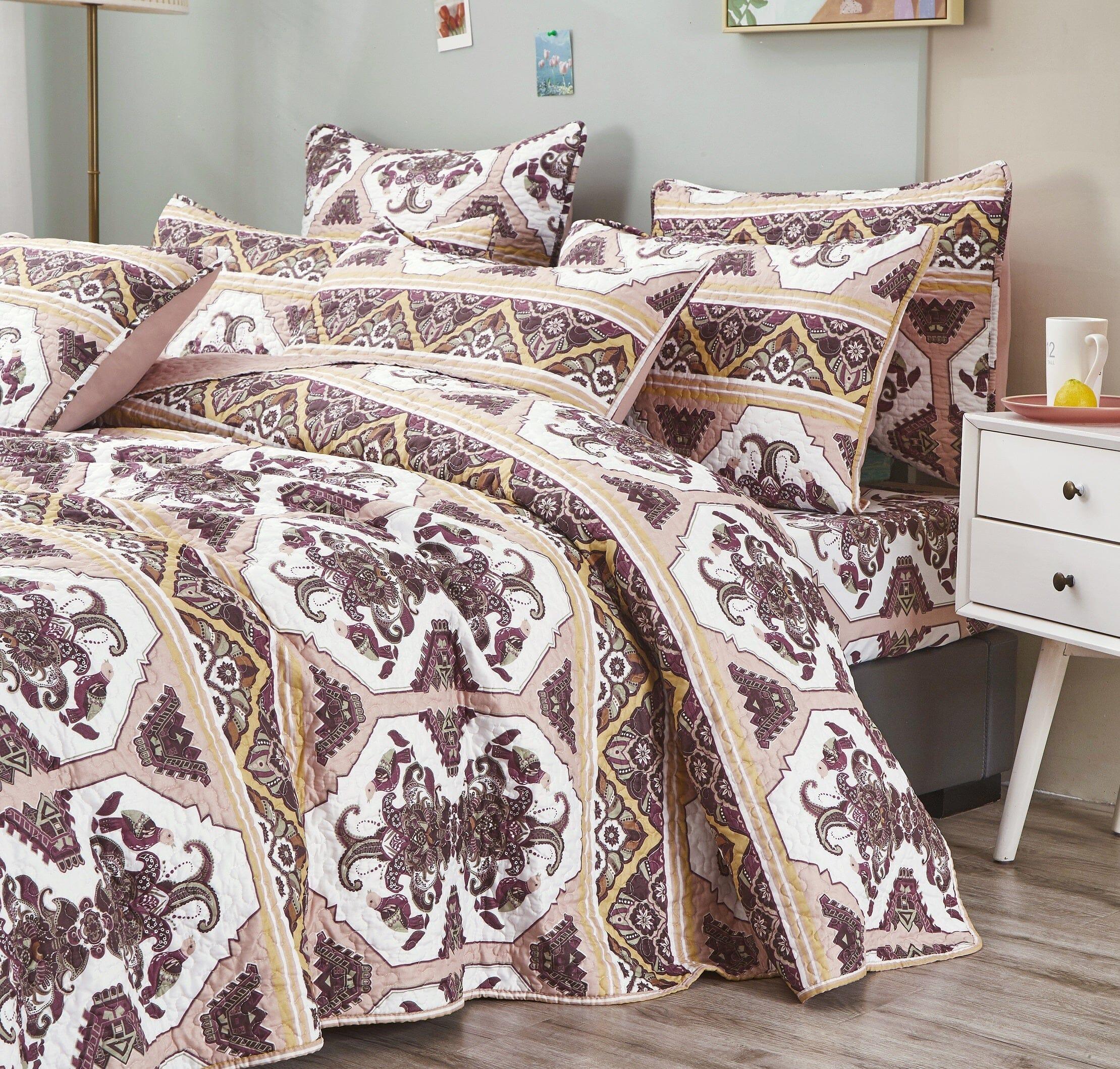 DaDa Bedding Majestic Oriental Kilim Bedspread - Royal Persian Traditional Design Intricate Ornate Ornament Print Coverlet w/ Shams DaDalogy Bedding Collection
