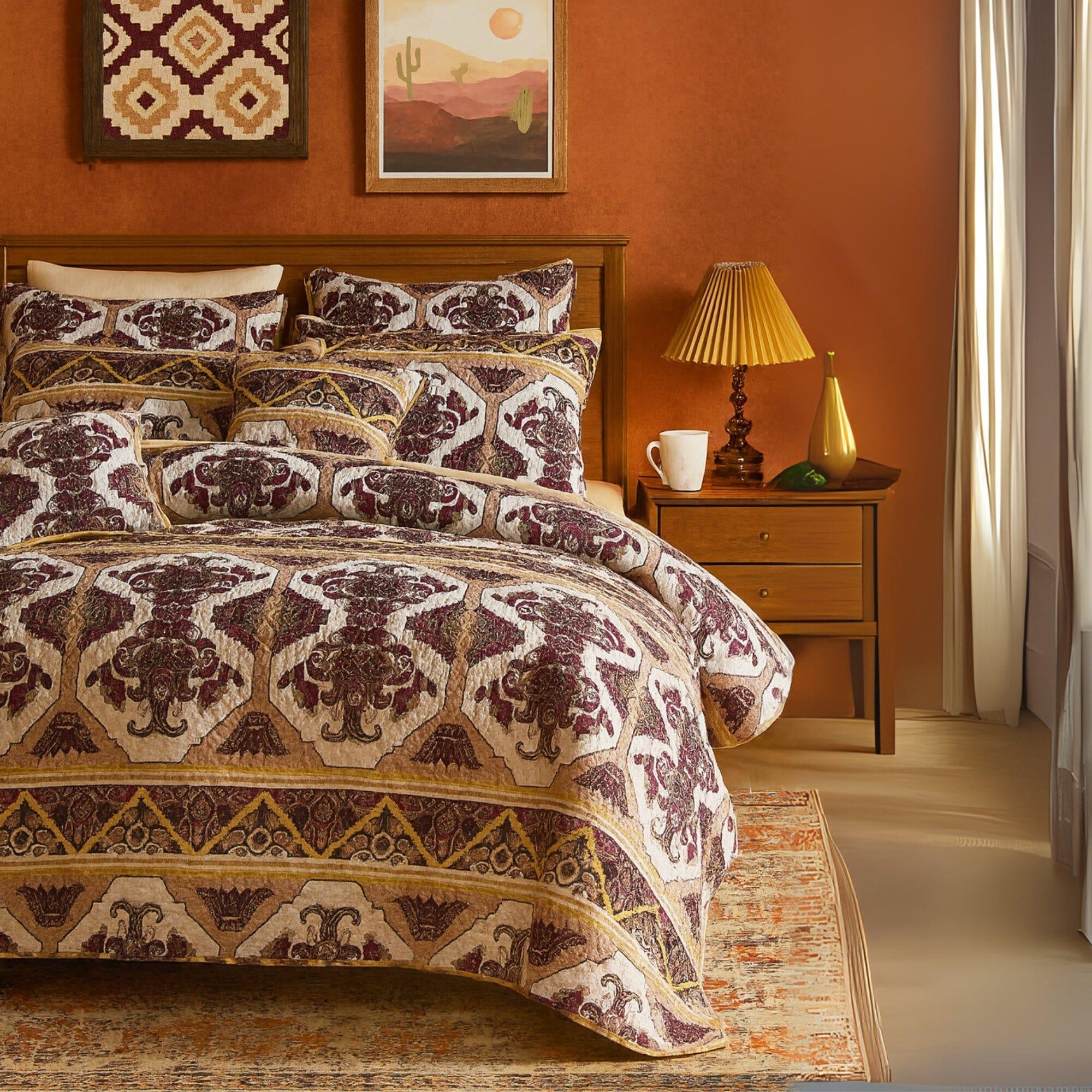 DaDa Bedding Majestic Oriental Kilim Bedspread - Royal Persian Traditional Design Intricate Ornate Ornament Print Coverlet w/ Shams DaDalogy Bedding Collection