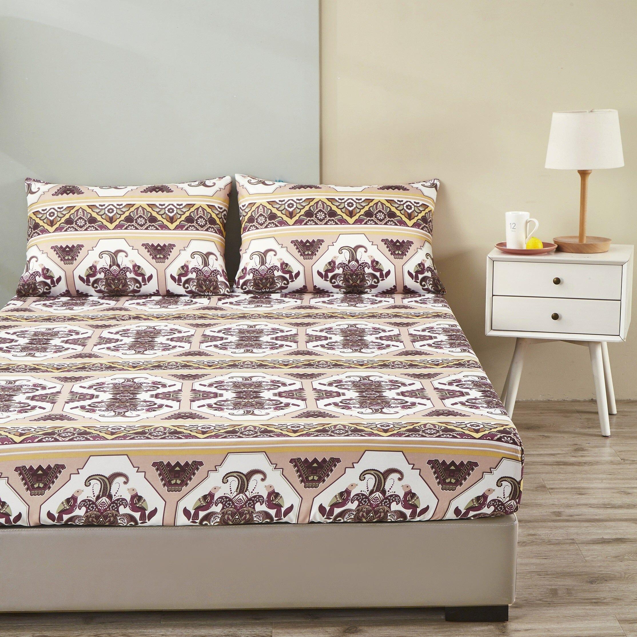 DaDa Bedding Majestic Oriental Kilim Fitted Sheet - w/ Pillow Cases Royal Persian Traditional Design Intricate Ornate Ornament Print DaDalogy Bedding Collection
