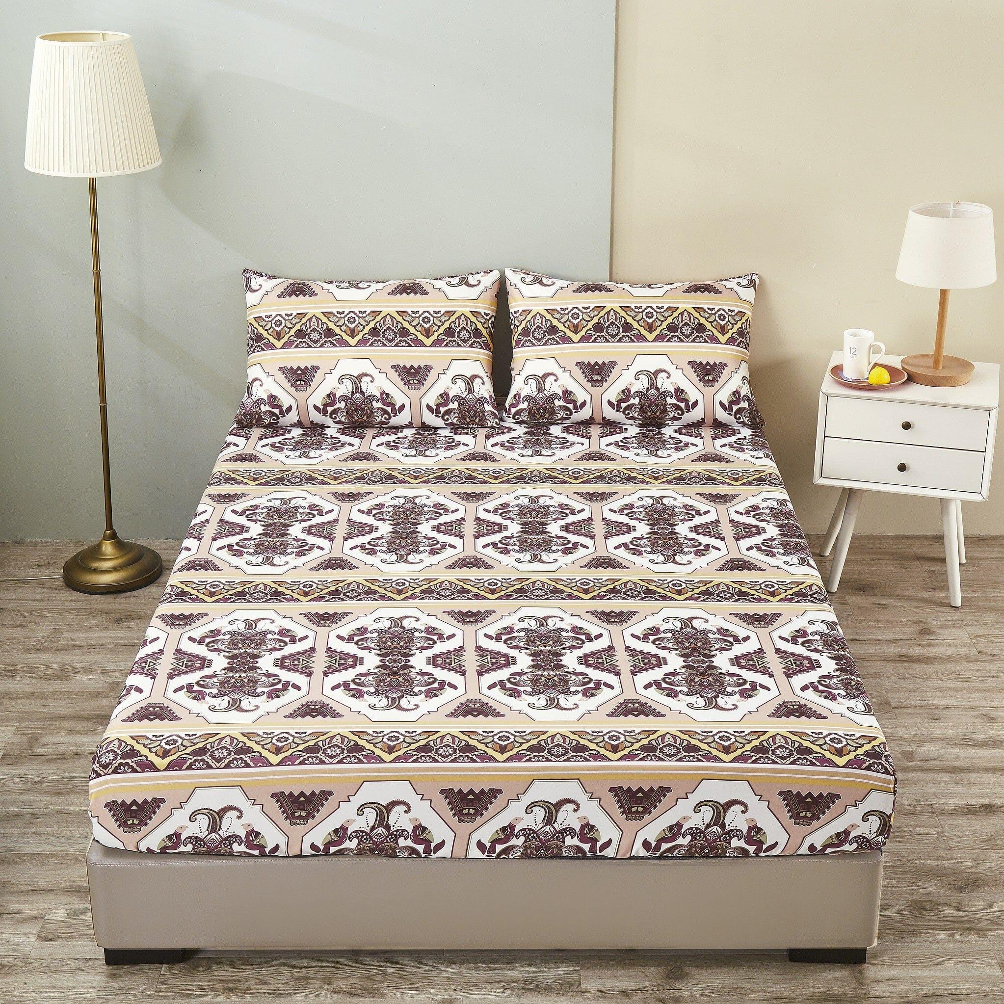 DaDa Bedding Majestic Oriental Kilim Fitted Sheet - w/ Pillow Cases Royal Persian Traditional Design Intricate Ornate Ornament Print DaDalogy Bedding Collection