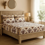 DaDa Bedding Majestic Oriental Kilim Fitted Sheet - w/ Pillow Cases Royal Persian Traditional Design Intricate Ornate Ornament Print DaDalogy Bedding Collection