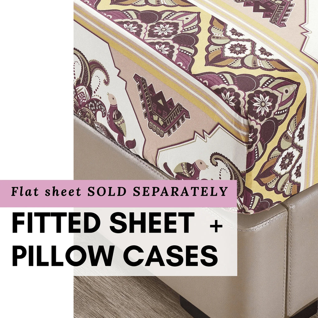 DaDa Bedding Majestic Oriental Kilim Fitted Sheet - w/ Pillow Cases Royal Persian Traditional Design Intricate Ornate Ornament Print DaDalogy Bedding Collection