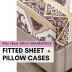 DaDa Bedding Majestic Oriental Kilim Fitted Sheet - w/ Pillow Cases Royal Persian Traditional Design Intricate Ornate Ornament Print DaDalogy Bedding Collection
