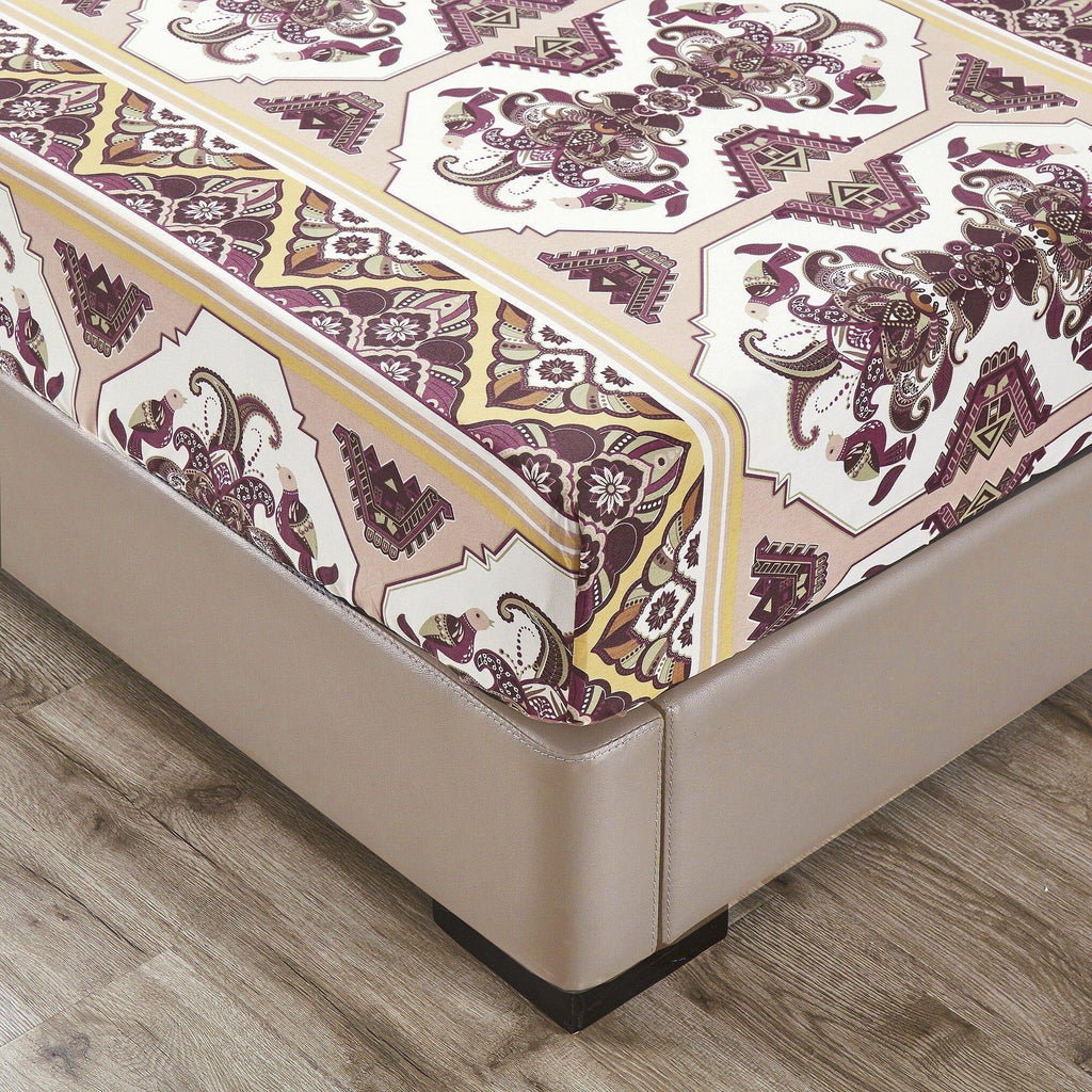 DaDa Bedding Majestic Oriental Kilim Fitted Sheet - w/ Pillow Cases Royal Persian Traditional Design Intricate Ornate Ornament Print DaDalogy Bedding Collection