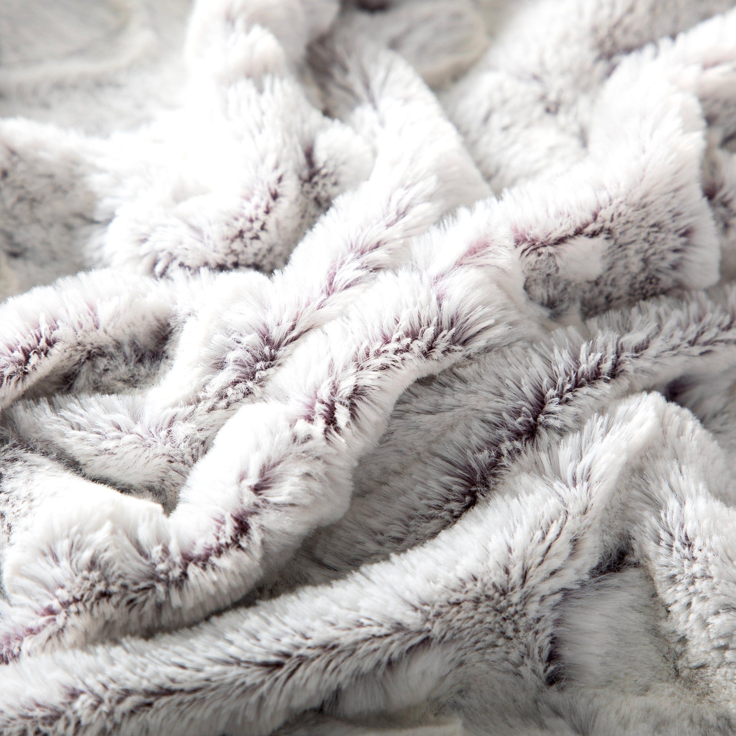 DaDa Bedding Luxury Dreamy Milky White & Purple Sherpa Backside Faux Fur Throw Blanket (M3395) DaDalogy Bedding Collection