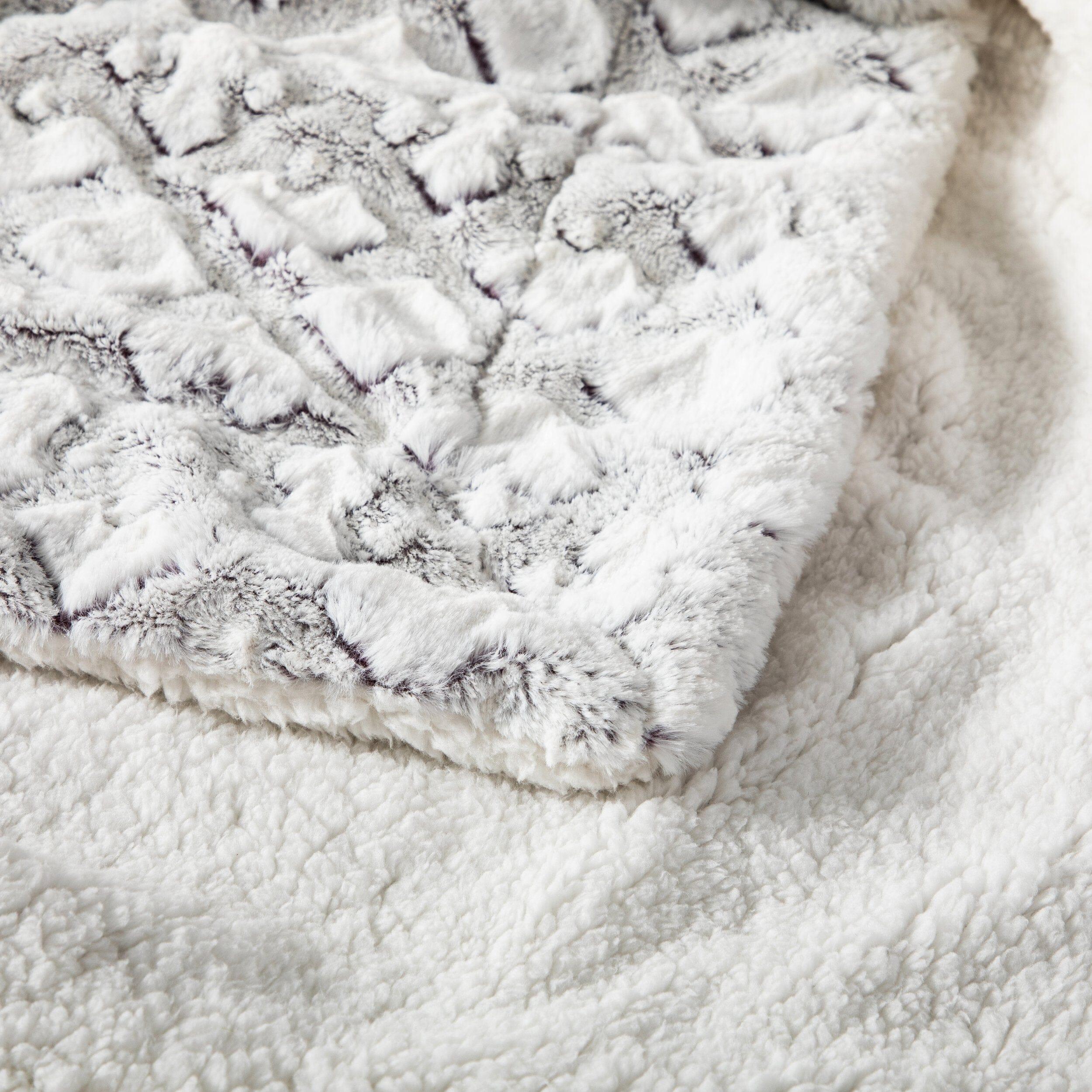 DaDa Bedding Luxury Dreamy Milky White & Purple Sherpa Backside Faux Fur Throw Blanket (M3395) DaDalogy Bedding Collection