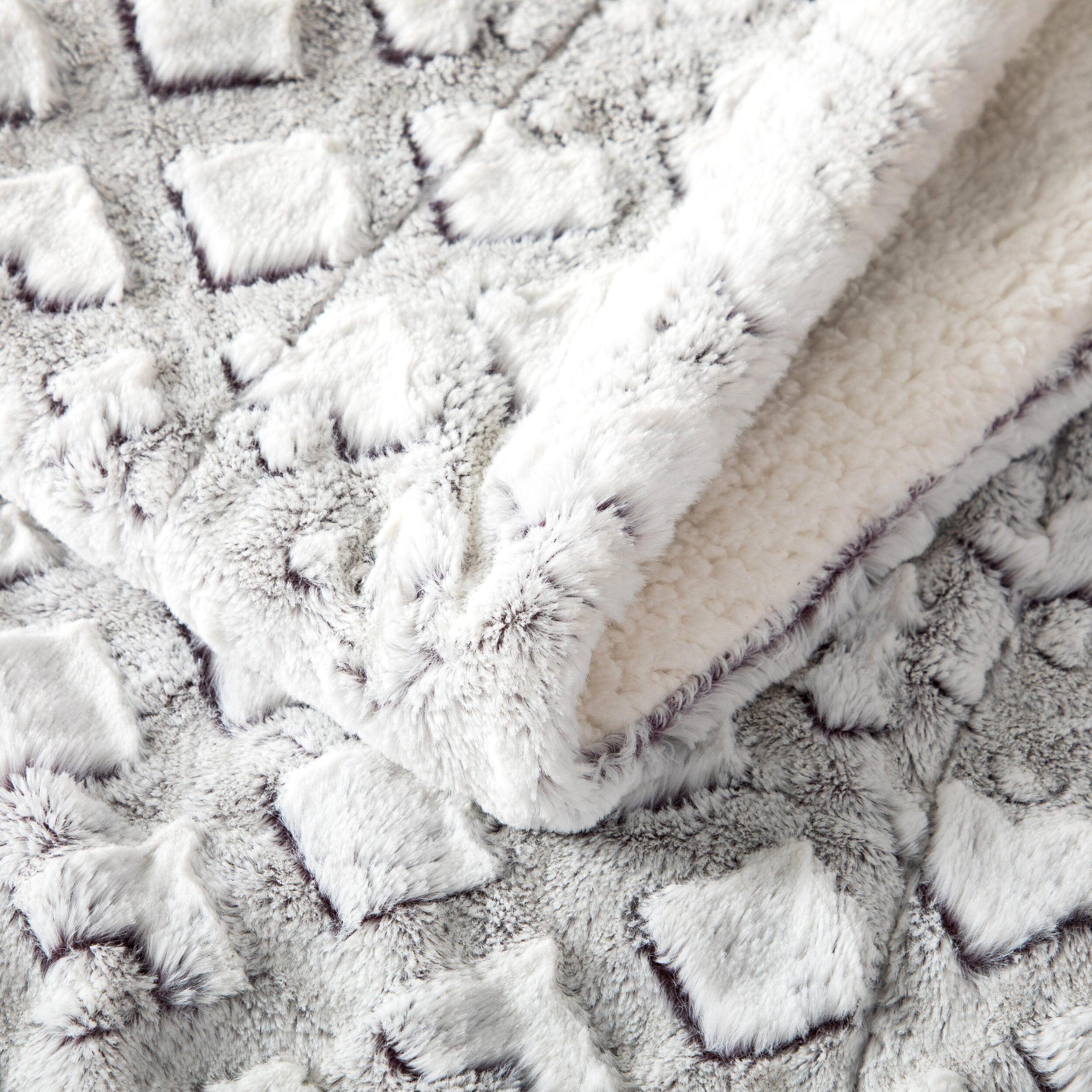 DaDa Bedding Luxury Dreamy Milky White & Purple Sherpa Backside Faux Fur Throw Blanket (M3395) DaDalogy Bedding Collection