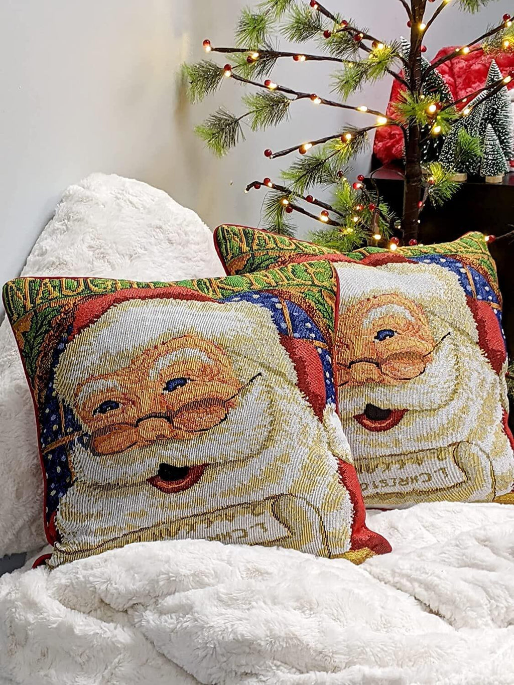 DaDa Bedding Naughty or Nice Santa Claus Christmas Woven Tapestry Throw Pillow Cover - 16" x 16" DaDalogy Bedding Collection