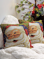 DaDa Bedding Naughty or Nice Santa Claus Christmas Woven Tapestry Throw Pillow Cover - 16" x 16" DaDalogy Bedding Collection