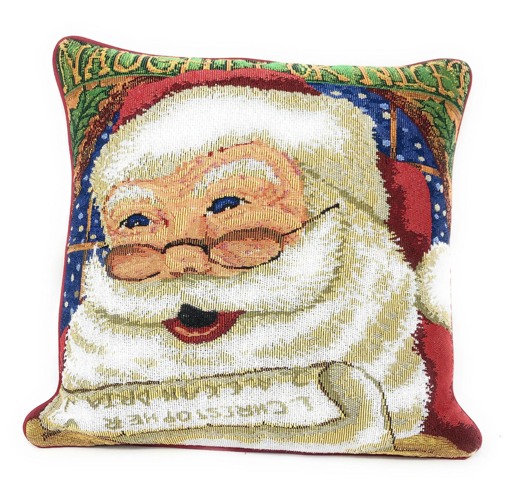DaDa Bedding Naughty or Nice Santa Claus Christmas Woven Tapestry Throw Pillow Cover - 16" x 16" DaDalogy Bedding Collection