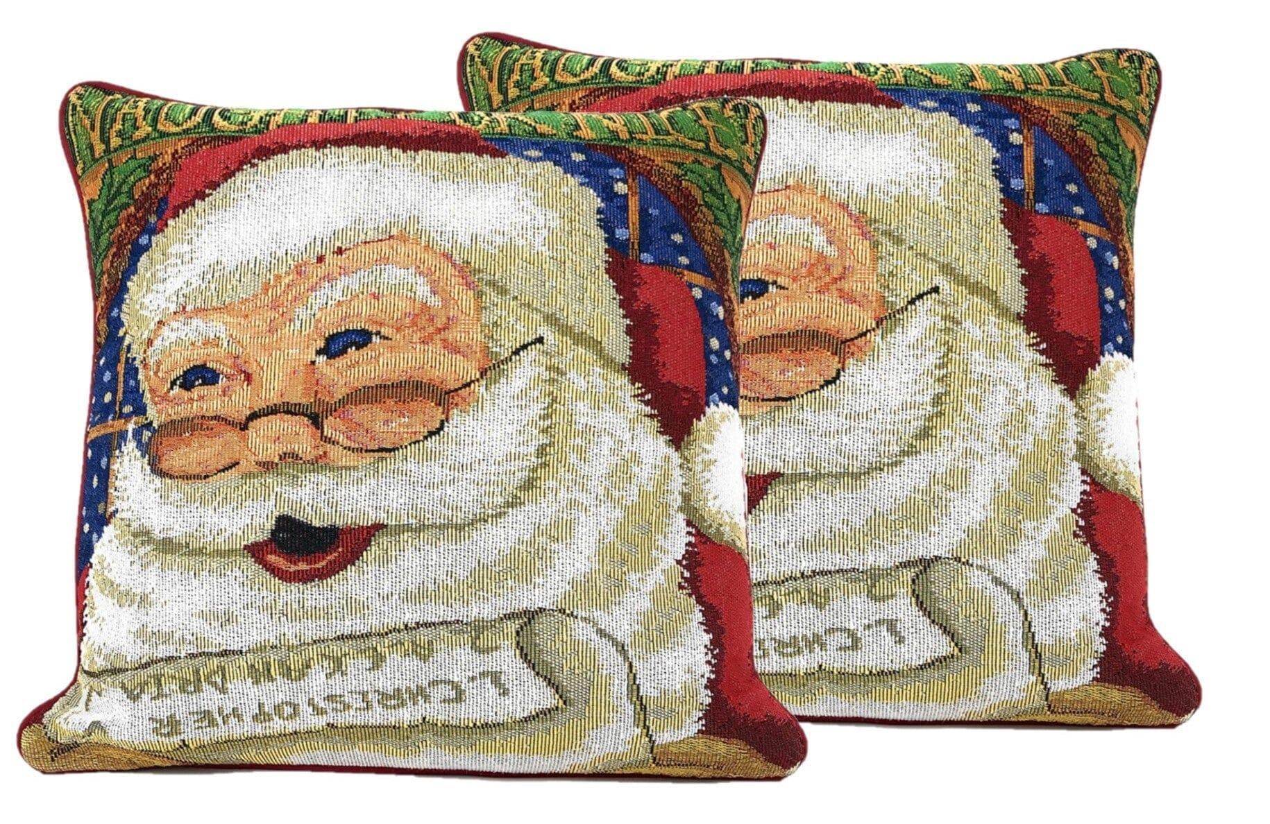 DaDa Bedding Naughty or Nice Santa Claus Christmas Woven Tapestry Throw Pillow Cover - 16" x 16" DaDalogy Bedding Collection