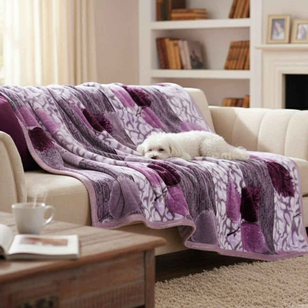 DaDa Bedding Orchid Blossoms Striped Floral Lavender Plush Fleece Flannel Throw Blanket (XY9833) DaDalogy Bedding Collection