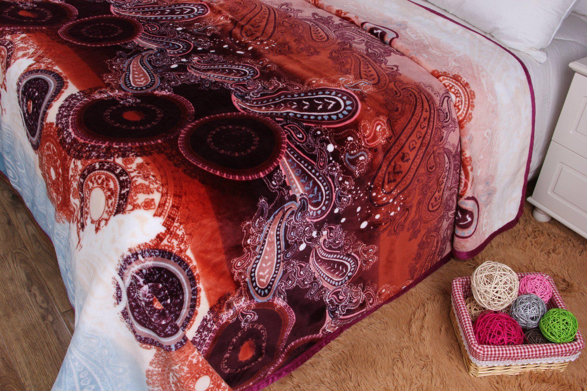 DaDa Bedding Paisley Dreams Floral Burgundy Mink Fleece Flannel Throw Blanket (XY0025) DaDalogy Bedding Collection