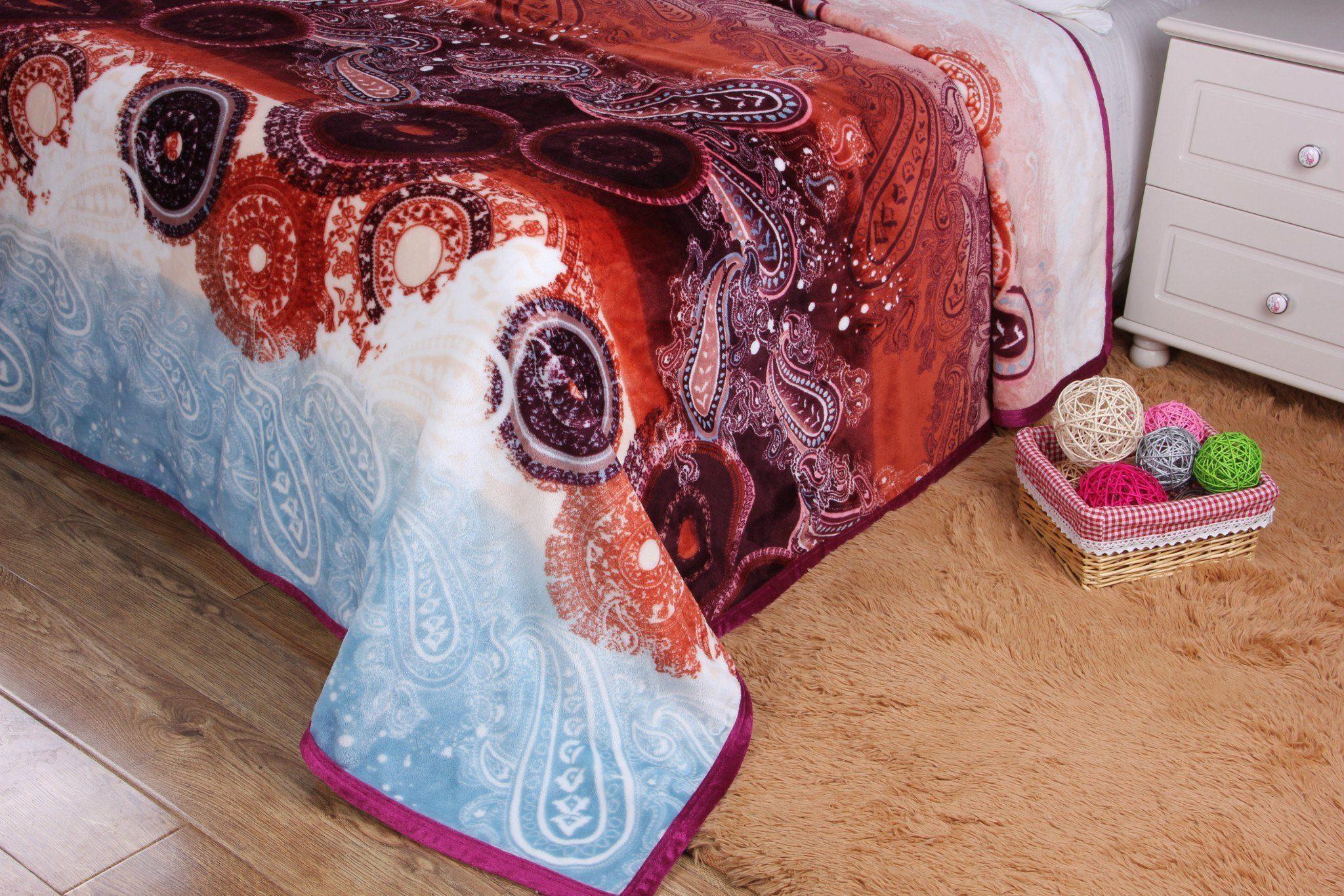 DaDa Bedding Paisley Dreams Floral Burgundy Mink Fleece Flannel Throw Blanket (XY0025) DaDalogy Bedding Collection