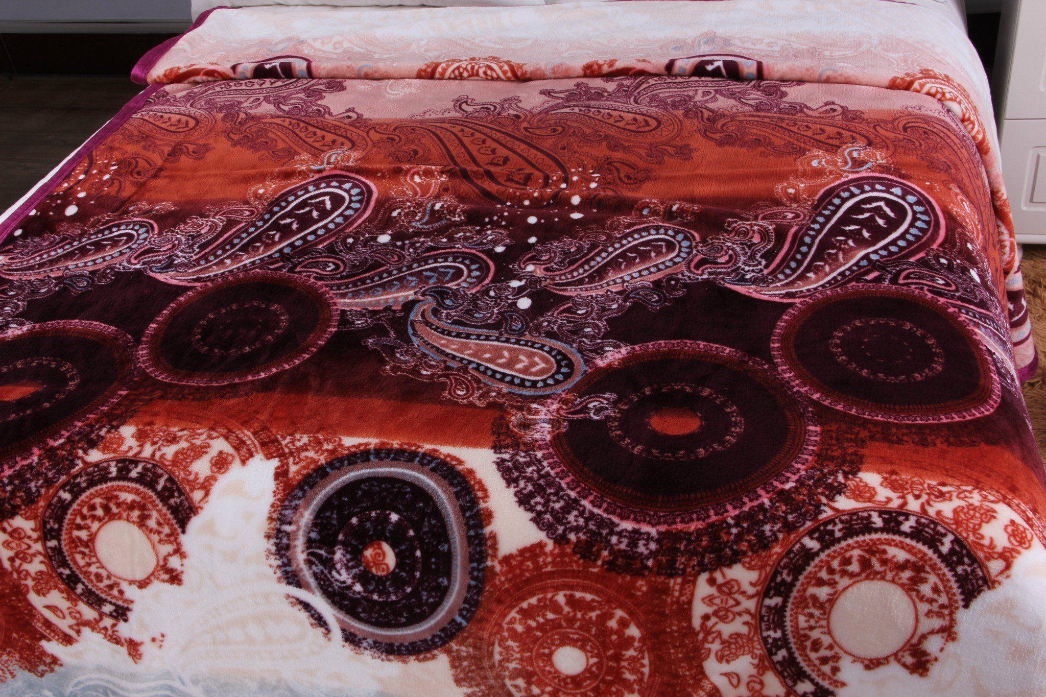 DaDa Bedding Paisley Dreams Floral Burgundy Mink Fleece Flannel Throw Blanket (XY0025) DaDalogy Bedding Collection