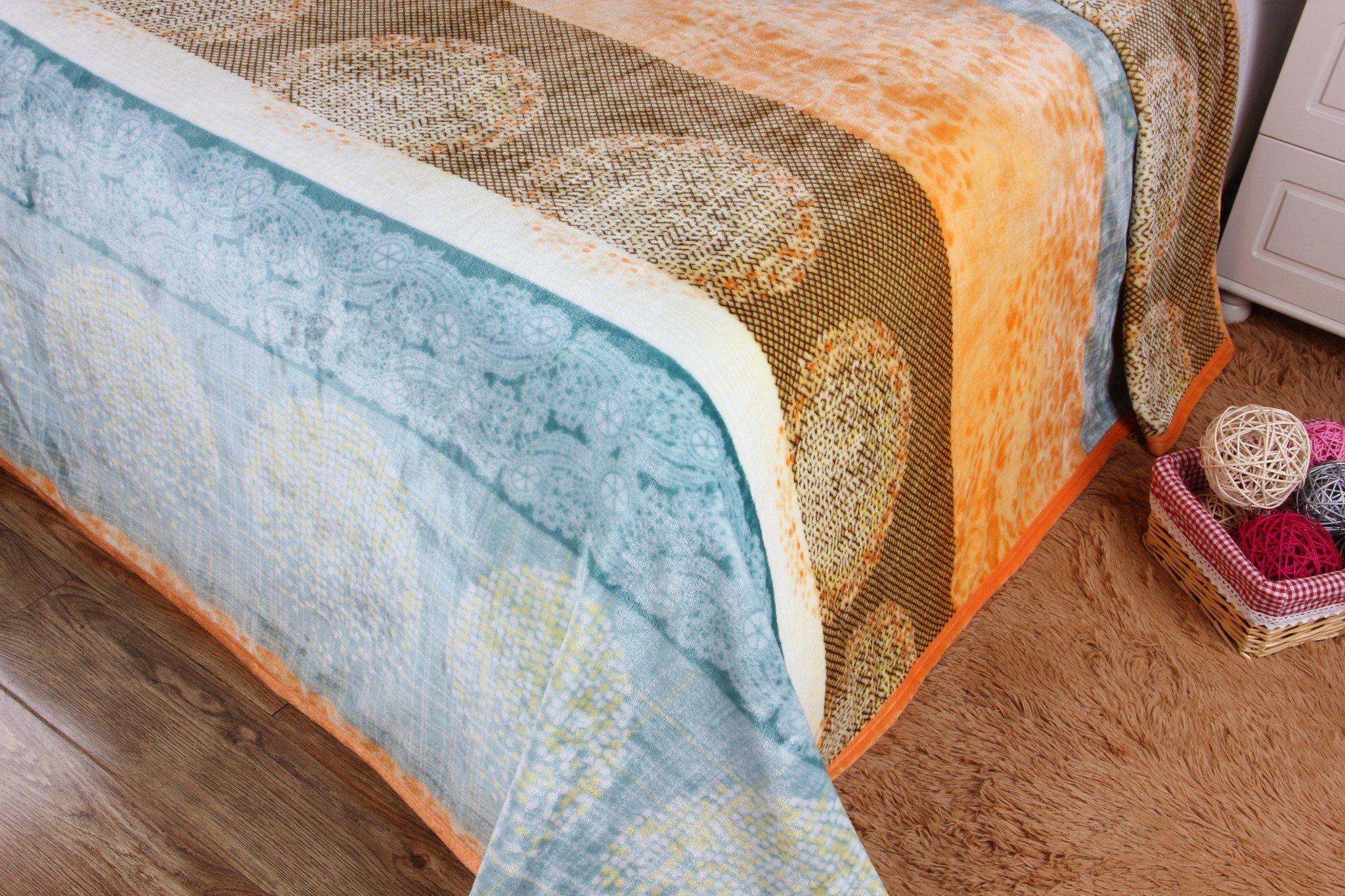 DaDa Bedding Papaya Beach Orange & Blue Reversible Soft Fleece Flannel Throw Blanket (XY9841) DaDalogy Bedding Collection