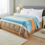 DaDa Bedding Papaya Beach Orange & Blue Reversible Soft Fleece Flannel Throw Blanket (XY9841) DaDalogy Bedding Collection