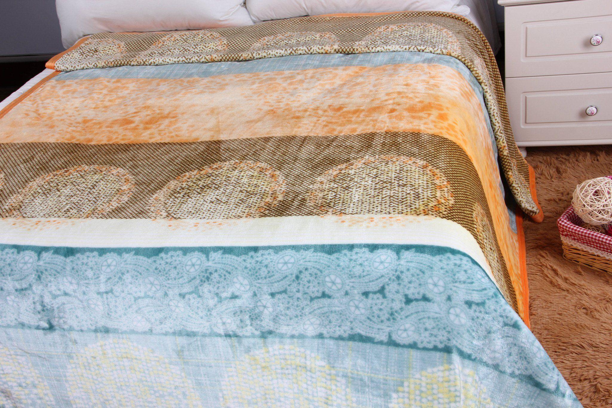 DaDa Bedding Papaya Beach Orange & Blue Reversible Soft Fleece Flannel Throw Blanket (XY9841) DaDalogy Bedding Collection
