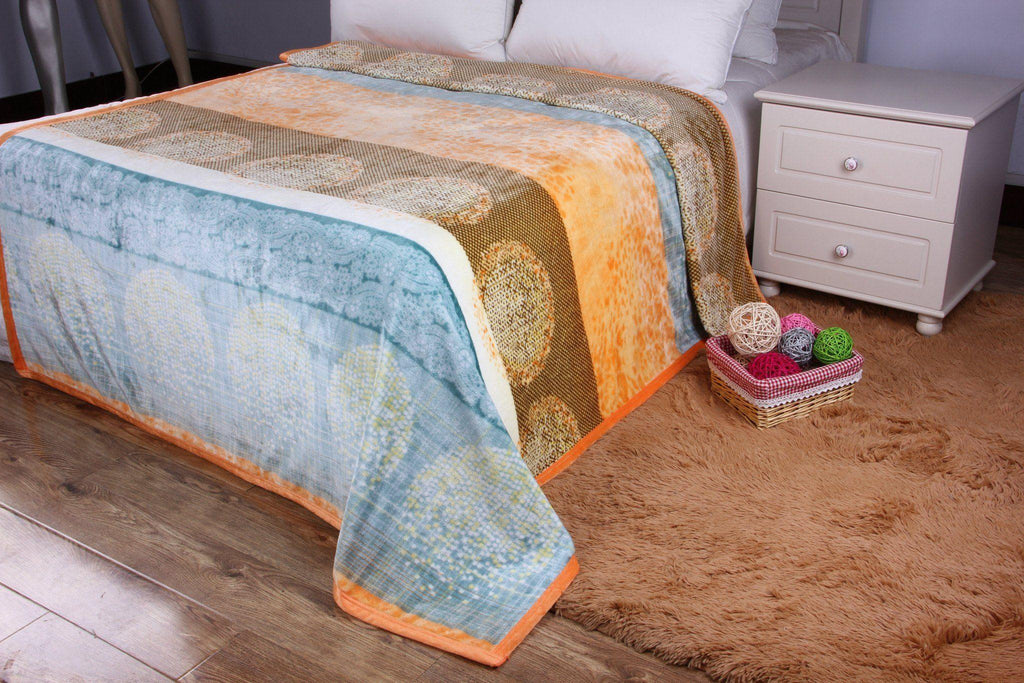 DaDa Bedding Papaya Beach Orange & Blue Reversible Soft Fleece Flannel Throw Blanket (XY9841) DaDalogy Bedding Collection