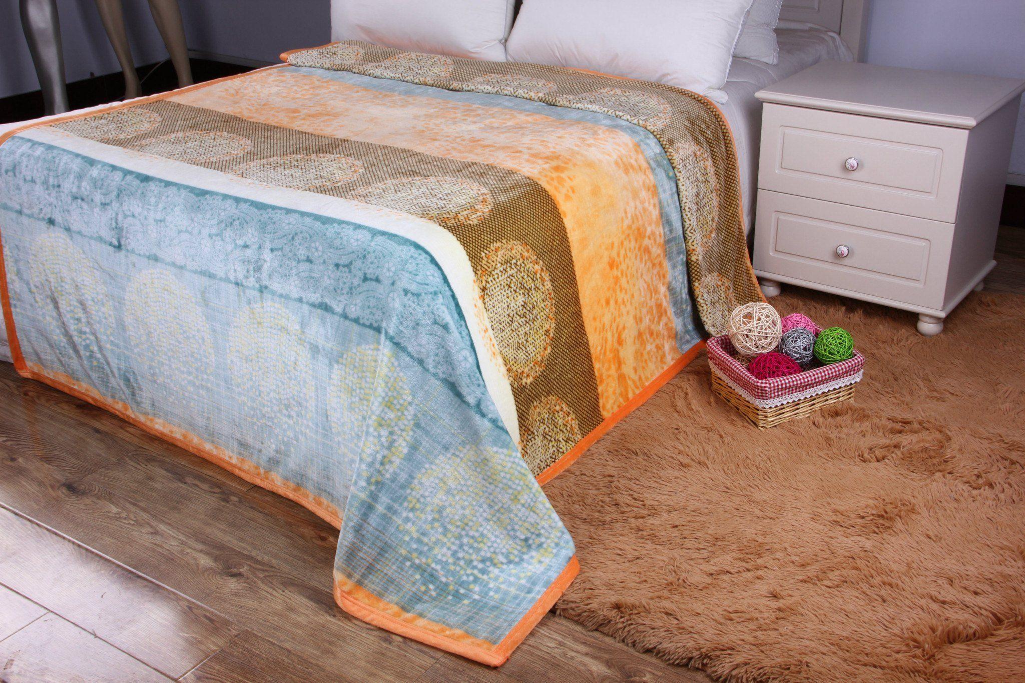 DaDa Bedding Papaya Beach Orange & Blue Reversible Soft Fleece Flannel Throw Blanket (XY9841) DaDalogy Bedding Collection