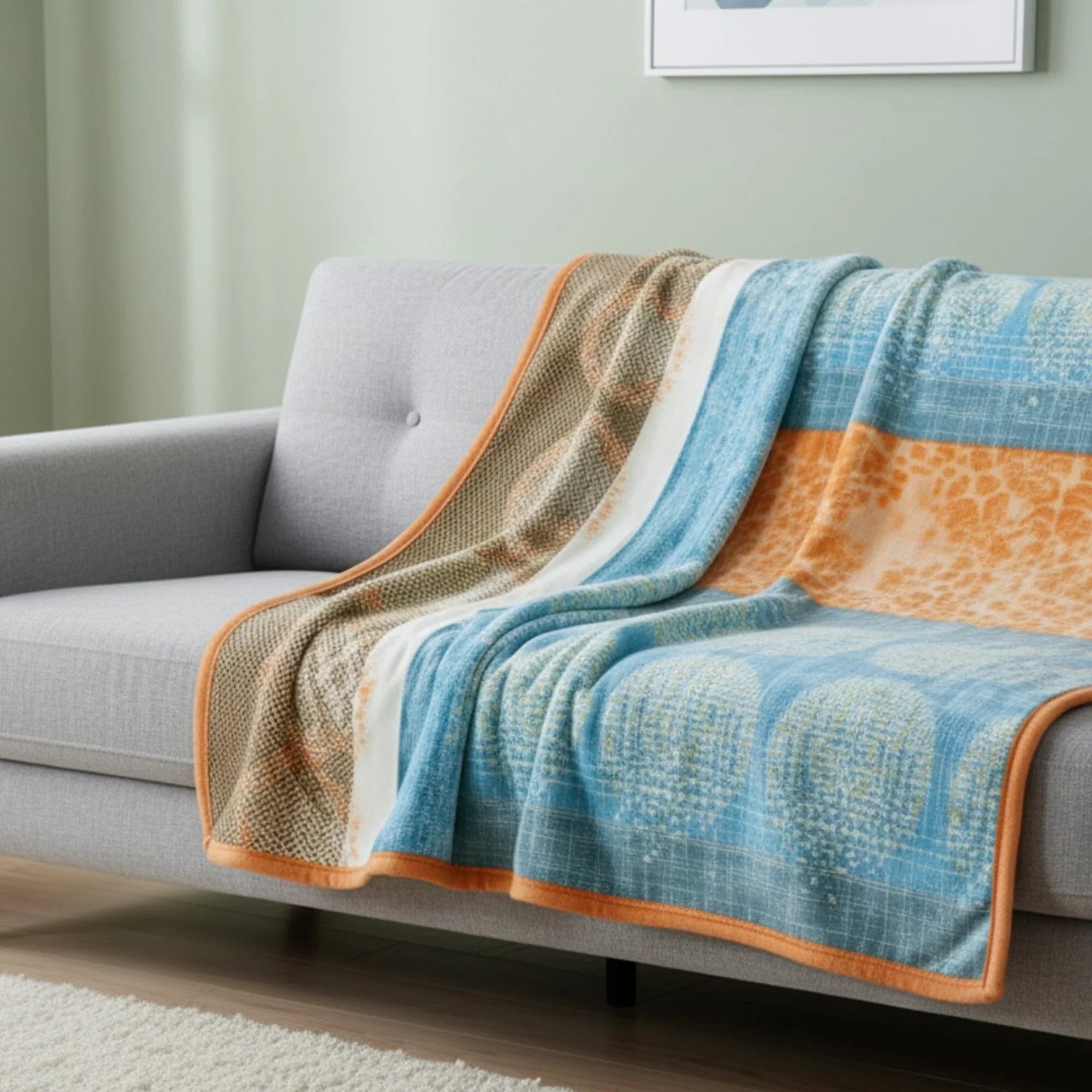 DaDa Bedding Papaya Beach Orange & Blue Reversible Soft Fleece Flannel Throw Blanket (XY9841) DaDalogy Bedding Collection