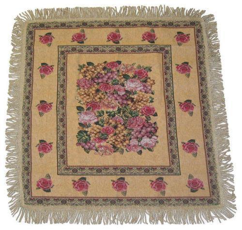 DaDa Bedding Parade of Fruit & Roses Floral Beige Square Tapestry Table Cloth (14426) DaDalogy Bedding Collection
