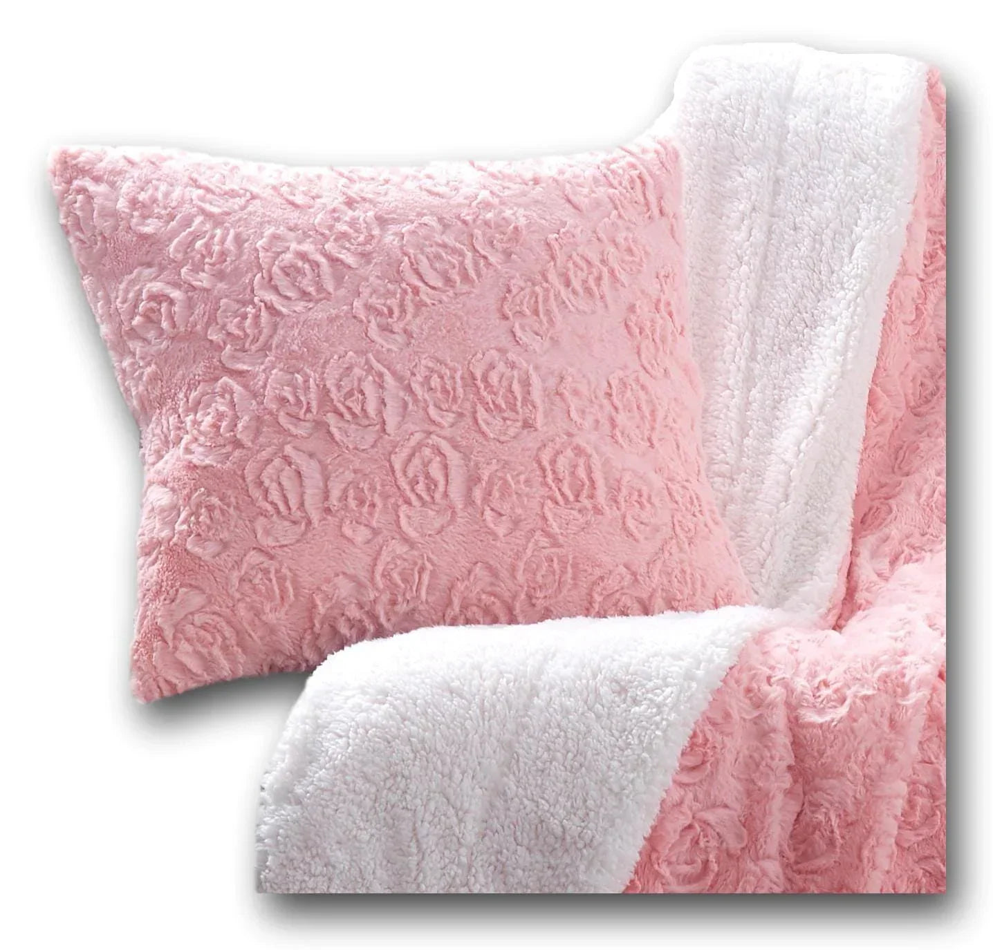 DaDa Bedding Rosey Pastel Blossom Pink Faux Fur Euro Throw Pillow Cover (171752) DaDalogy Bedding Collection