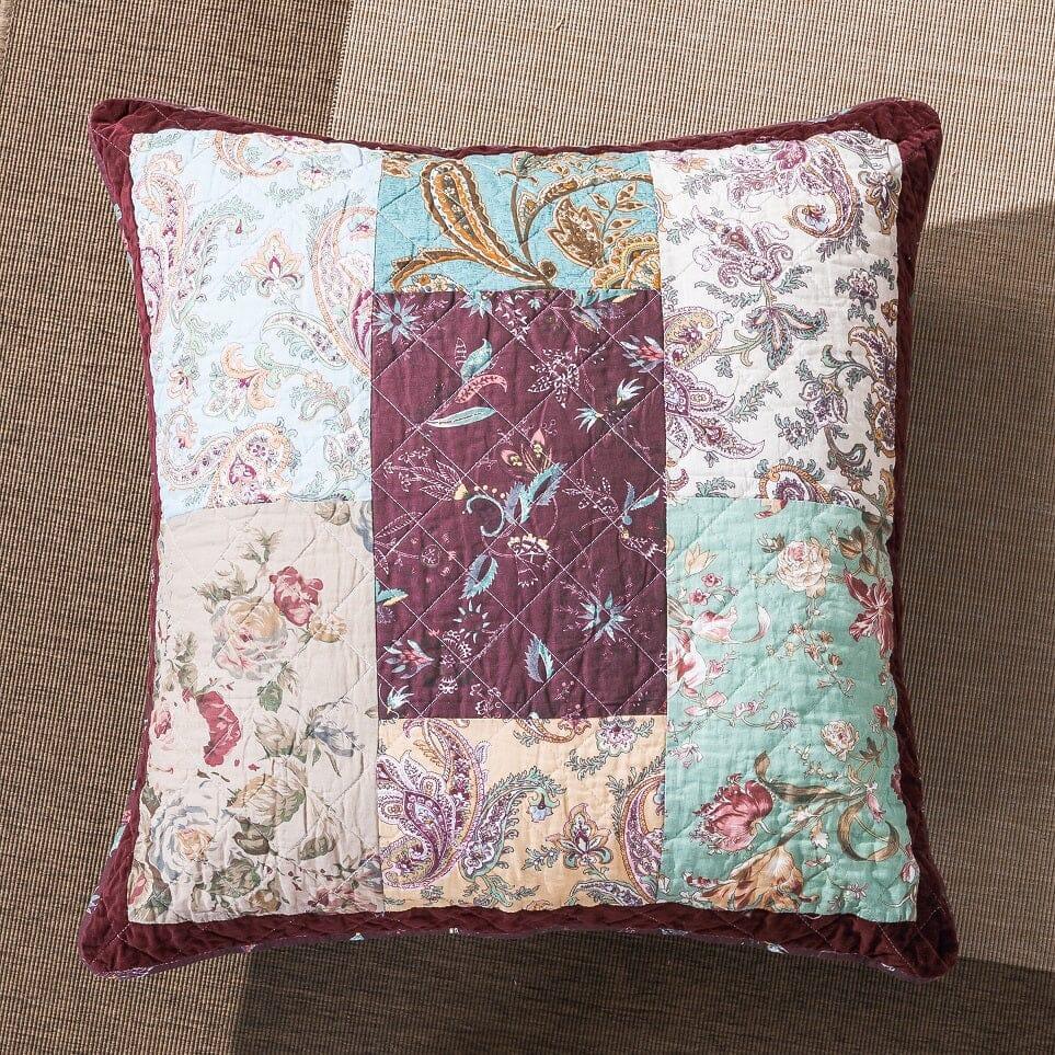 DaDa Bedding Patchwork Burgundy Red Velvet Floral Euro Pillow Cover, 26" x 26" (JHW-868) DaDalogy Bedding Collection