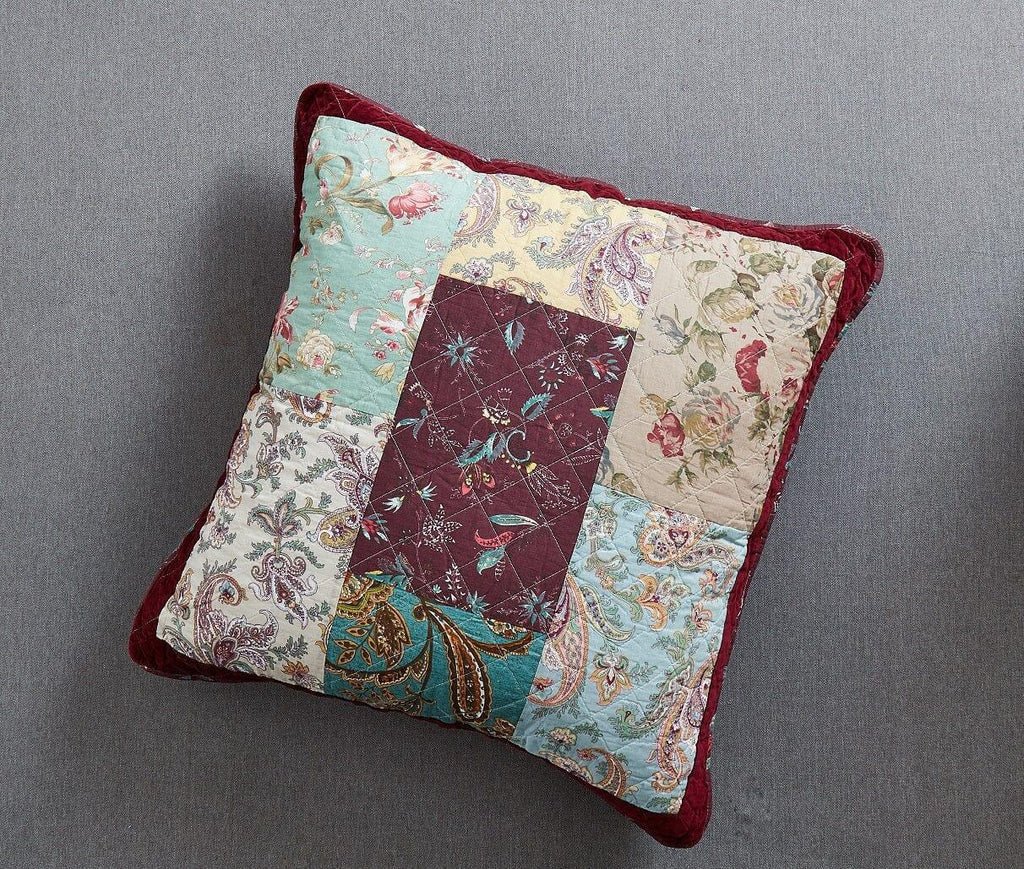 DaDa Bedding Patchwork Burgundy Red Velvet Floral Euro Pillow Cover, 26" x 26" (JHW-868) DaDalogy Bedding Collection