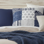 DaDa Bedding Patchwork Denim Blue Elegance Bohemian Euro Sham - 26” x 26" - 1PC (JHW660) DaDalogy Bedding Collection