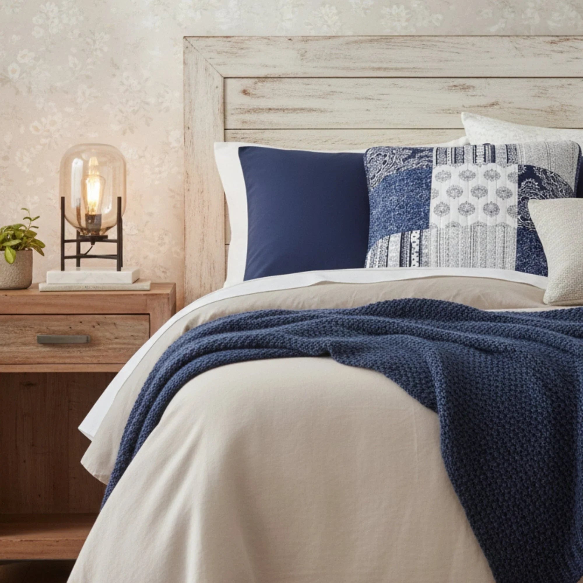 DaDa Bedding Patchwork Denim Blue Elegance Bohemian Euro Sham - 26” x 26" - 1PC (JHW660) DaDalogy Bedding Collection