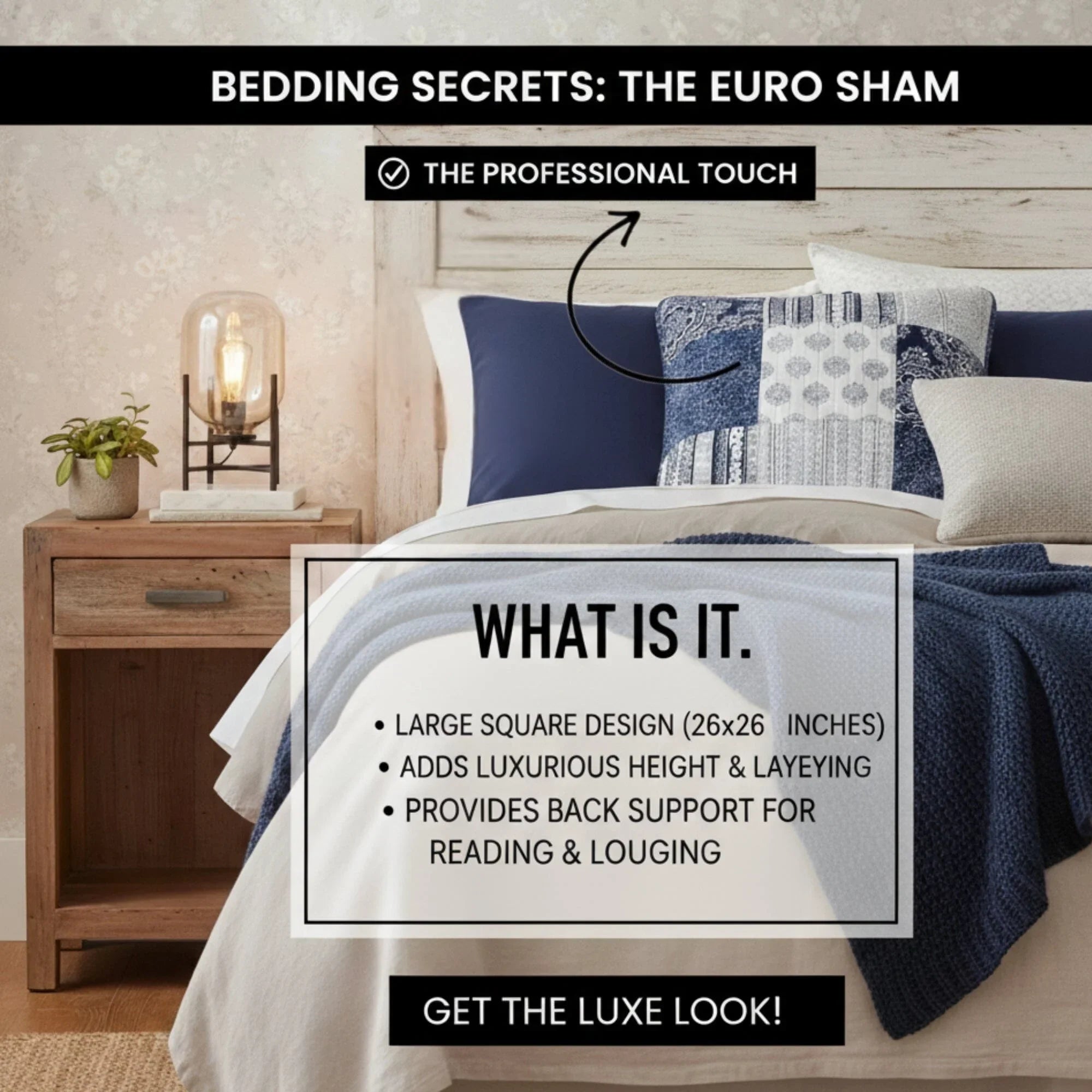 DaDa Bedding Patchwork Denim Blue Elegance Bohemian Euro Sham - 26” x 26" - 1PC (JHW660) DaDalogy Bedding Collection