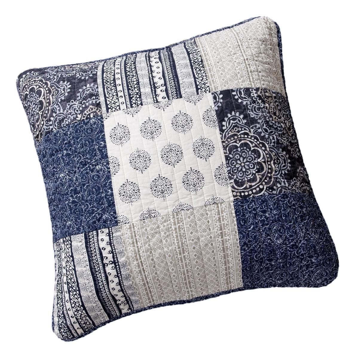 DaDa Bedding Patchwork Denim Blue Elegance Bohemian Euro Sham - 26” x 26" - 1PC (JHW660) DaDalogy Bedding Collection
