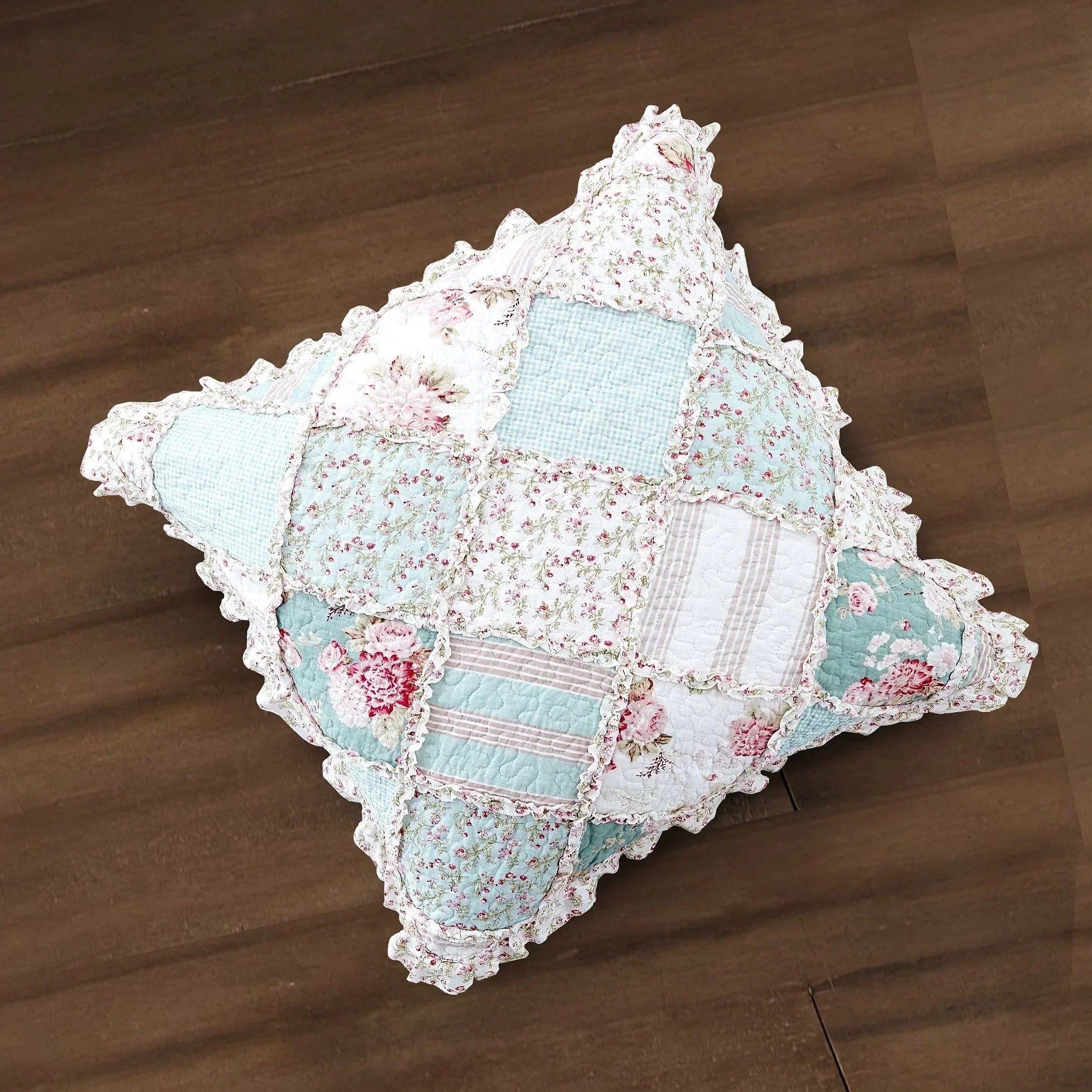 DaDa Bedding Patchwork Hint of Mint Floral Cotton Patchwork Euro Pillow Cover DaDalogy Bedding Collection