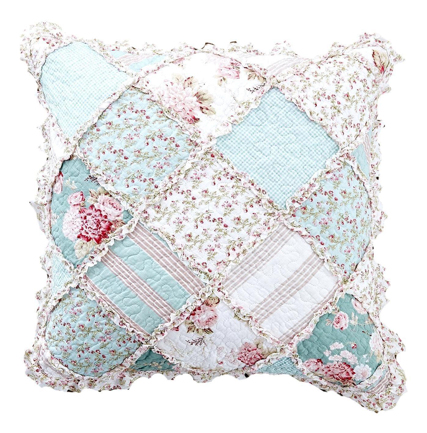 DaDa Bedding Patchwork Hint of Mint Floral Cotton Patchwork Euro Pillow Cover DaDalogy Bedding Collection