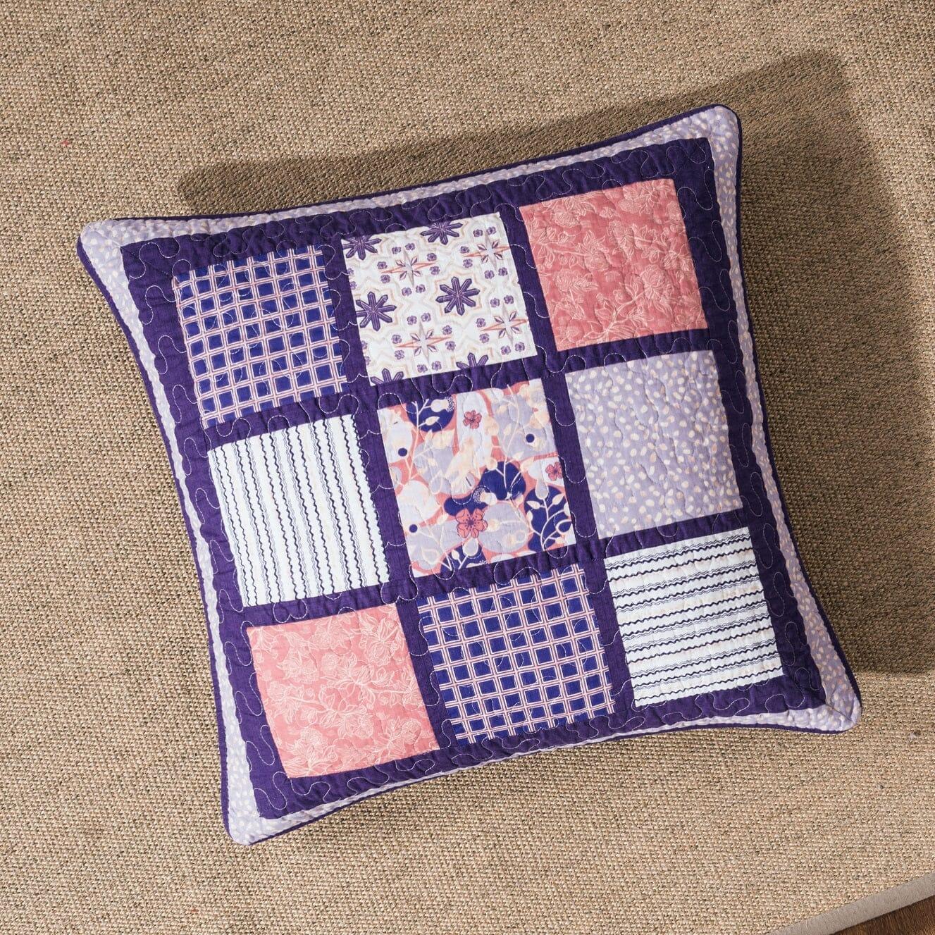 DaDa Bedding Peachy Blossoms Purple Floral Patchwork Euro Pillow Sham Cover, 26" x 26" - Designed in USA (JHW877) DaDalogy Bedding Collection