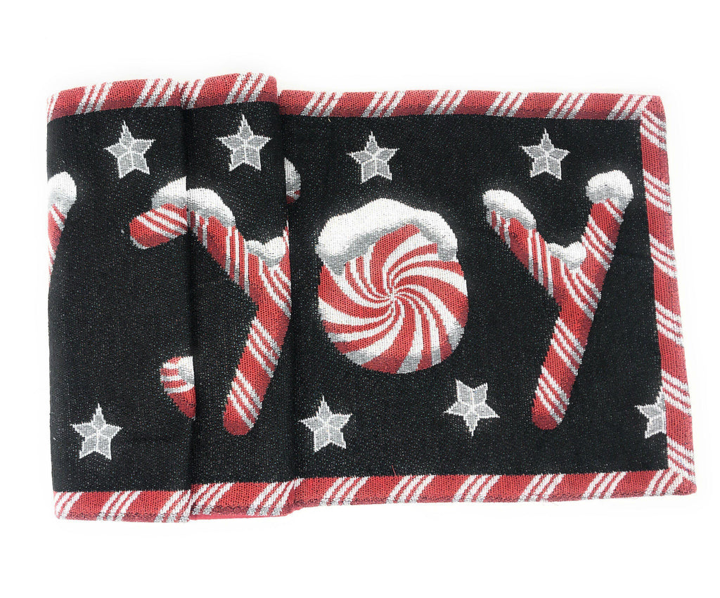 DaDa Bedding Peppermint Joy Red Black Holiday Tapestry Dining Table Runner (12904) DaDalogy Bedding Collection