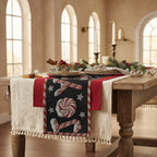 DaDa Bedding Peppermint Joy Red Black Holiday Tapestry Dining Table Runner (12904) DaDalogy Bedding Collection