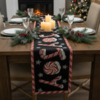 DaDa Bedding Peppermint Joy Red Black Holiday Tapestry Dining Table Runner (12904) DaDalogy Bedding Collection