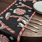 DaDa Bedding Peppermint Joy Red Black Holiday Tapestry Dining Table Runner (12904) DaDalogy Bedding Collection