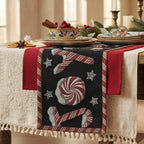 DaDa Bedding Peppermint Joy Red Black Holiday Tapestry Dining Table Runner (12904) DaDalogy Bedding Collection