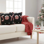 DaDa Bedding Peppermint Joy Stars Red Black Tapestry Throw Pillow Cover - 16” x 16” (12904) DaDalogy Bedding Collection
