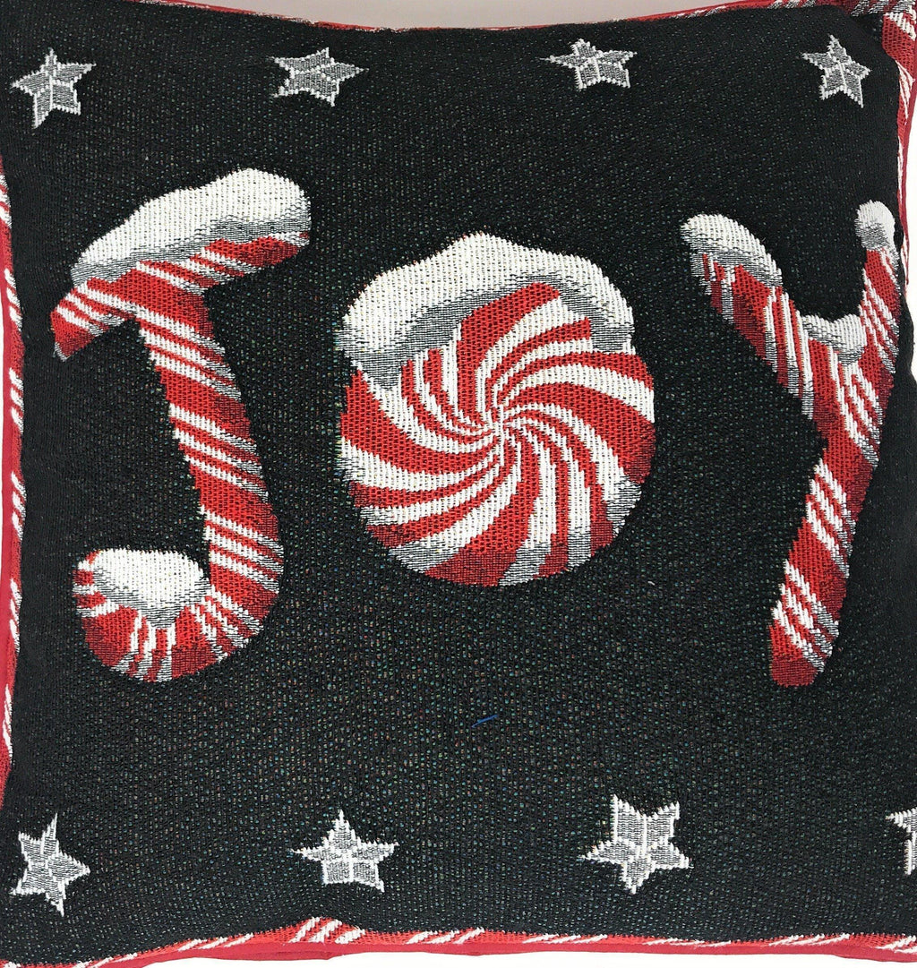 DaDa Bedding Peppermint Joy Stars Red Black Tapestry Throw Pillow Cover - 16” x 16” (12904) DaDalogy Bedding Collection
