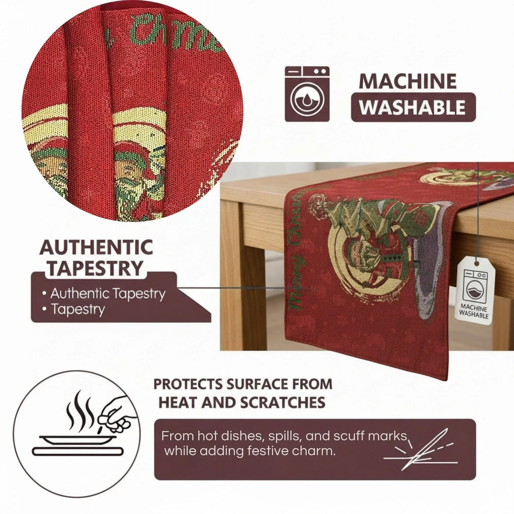 DaDa Bedding Red Santa Claus Christmas Tree Woven Tapestry Dining Table Runner (17615) DaDalogy Bedding Collection
