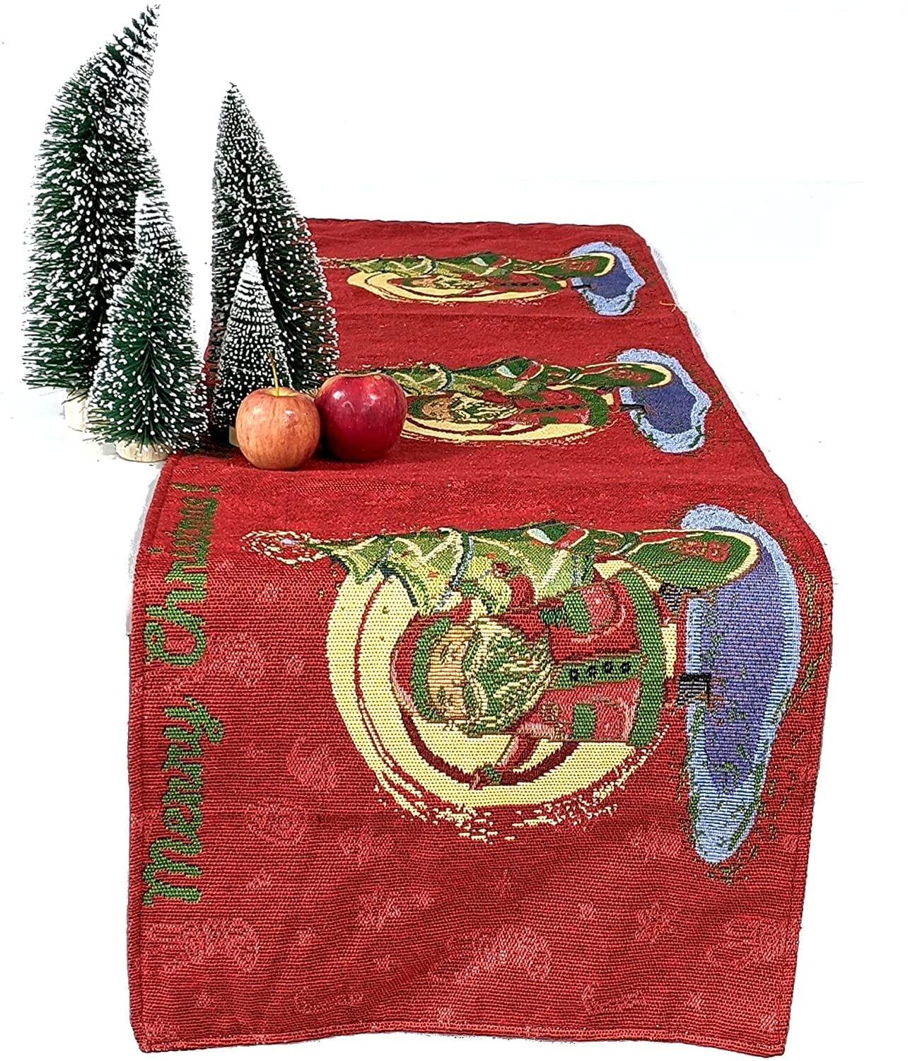 DaDa Bedding Red Santa Claus Christmas Tree Woven Tapestry Dining Table Runner (17615) DaDalogy Bedding Collection